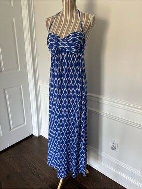 Robin Piccone Blue and White Halter Maxi Dress